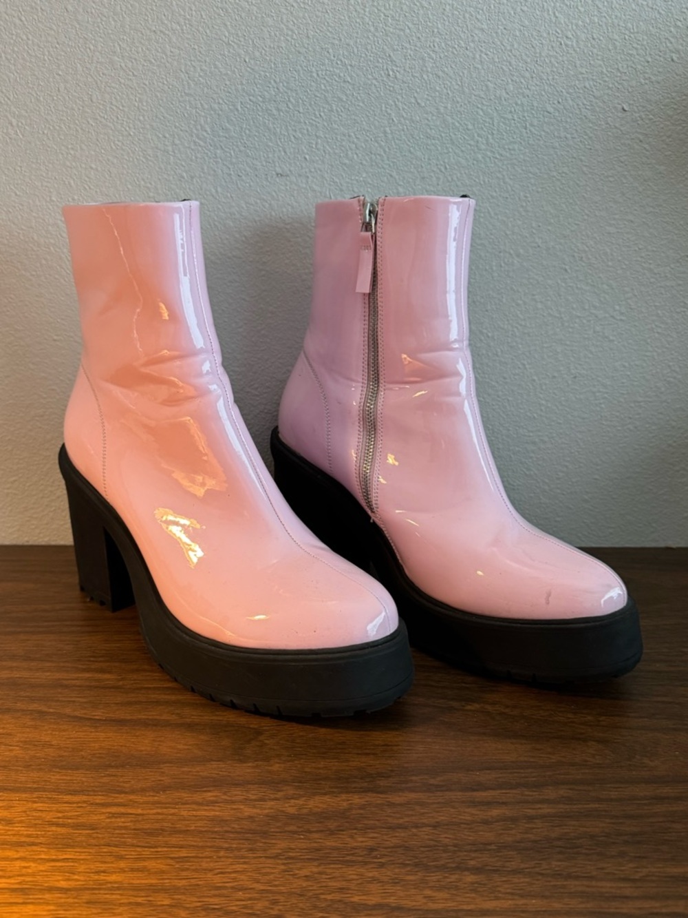 ASOS Patent Leather Pink Platform Ankle Boots Men 10/ Women 12